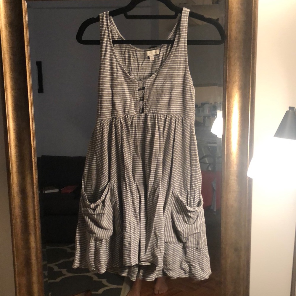 Grey and white striped dress with pockets